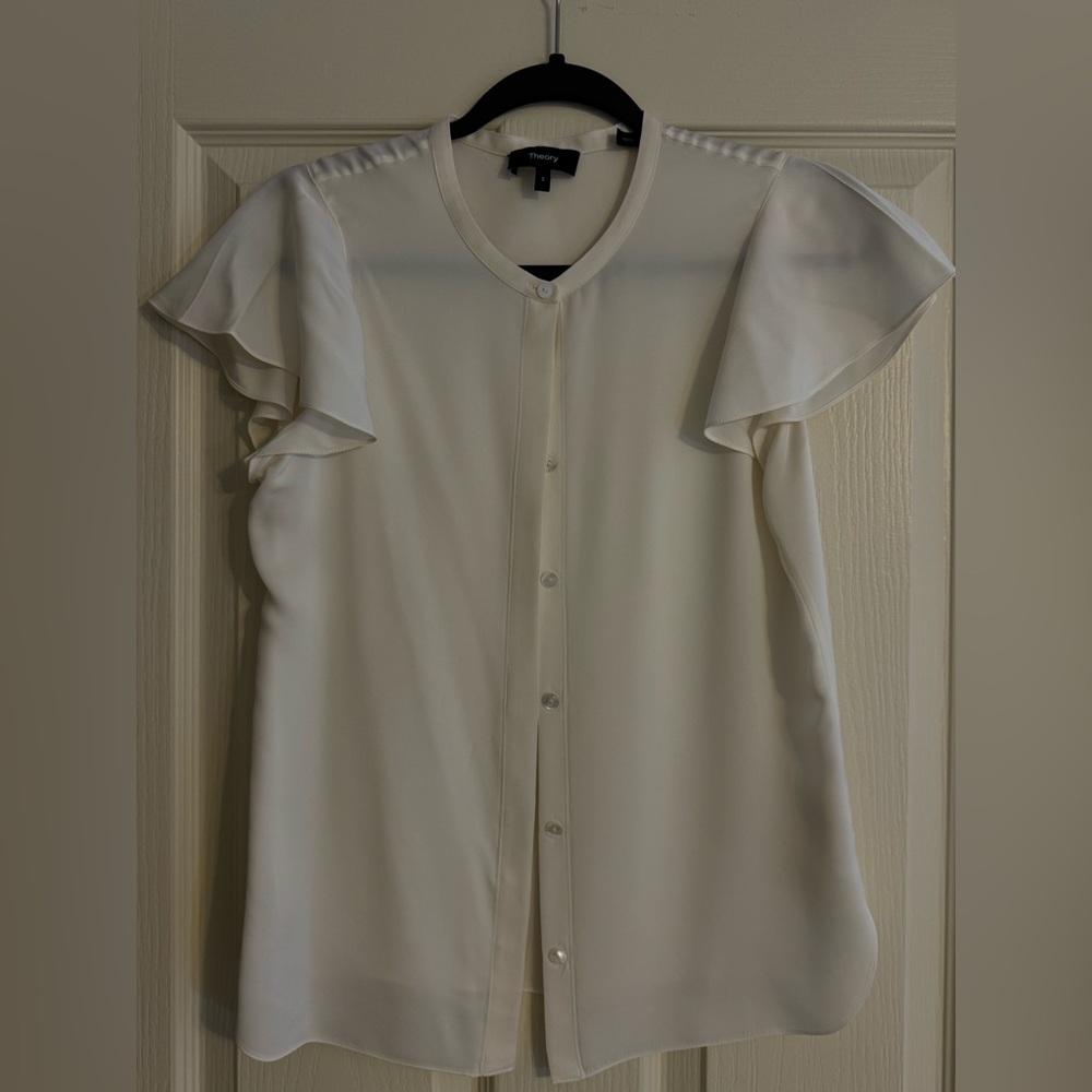 Theory Ivory Ruffle Sleeve Blouse - Picture 2 of 4
